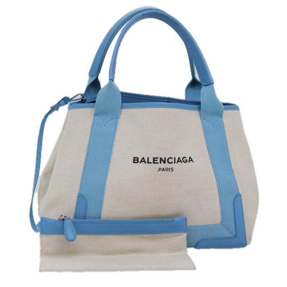 BALENCIAGA Navy Cabas S Hand Bag Canvas Blue Gray 339933 Auth ac3029V - Picture 1 of 16